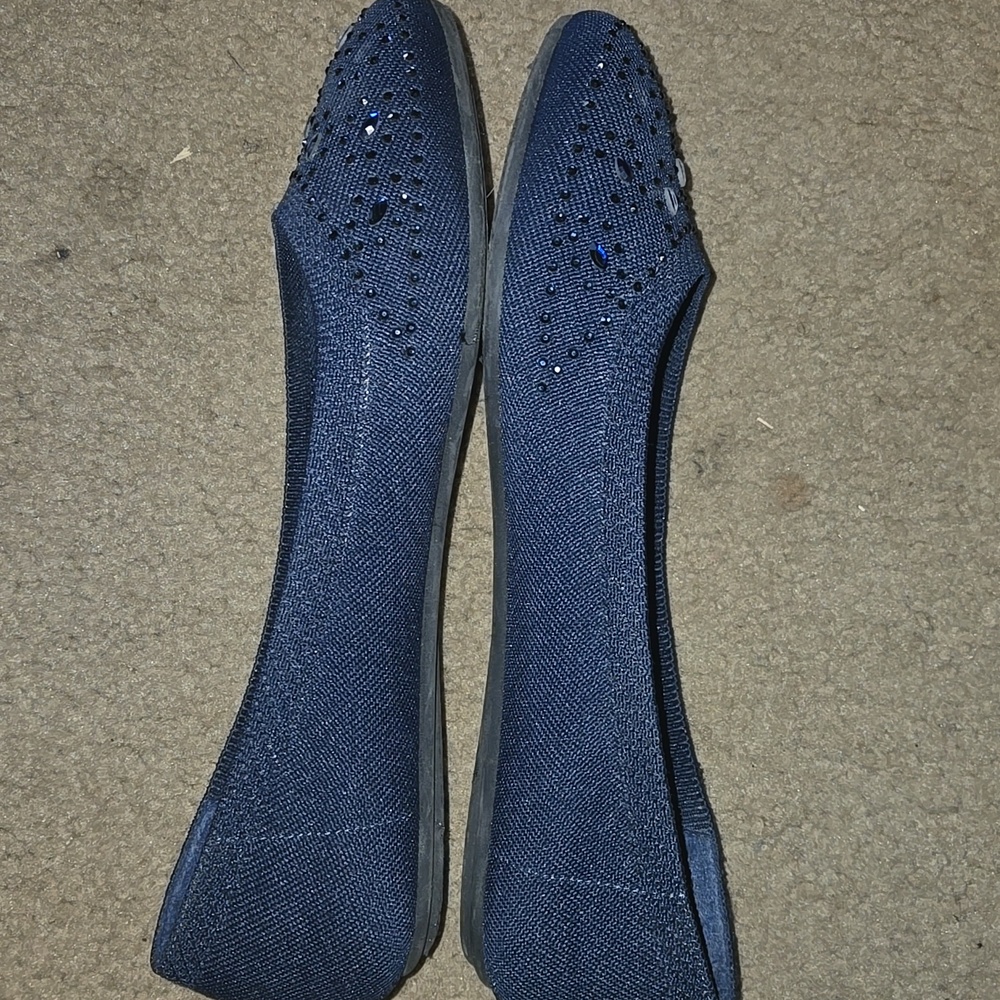 Women's Navy Blue Cushioned Ballet Flats - Picture 3 of 6